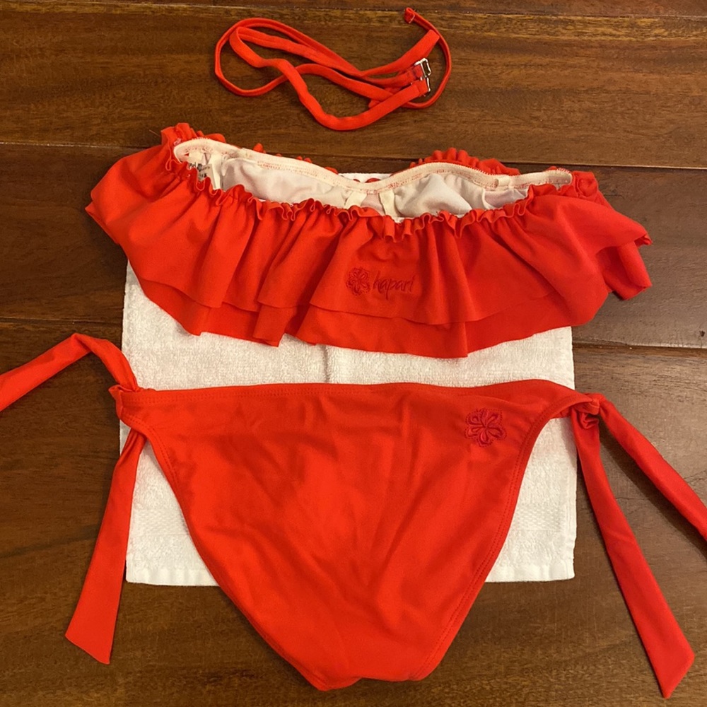 Hapari Bright Red Ruffle Off-Shoulder Bikini - Picture 3 of 7